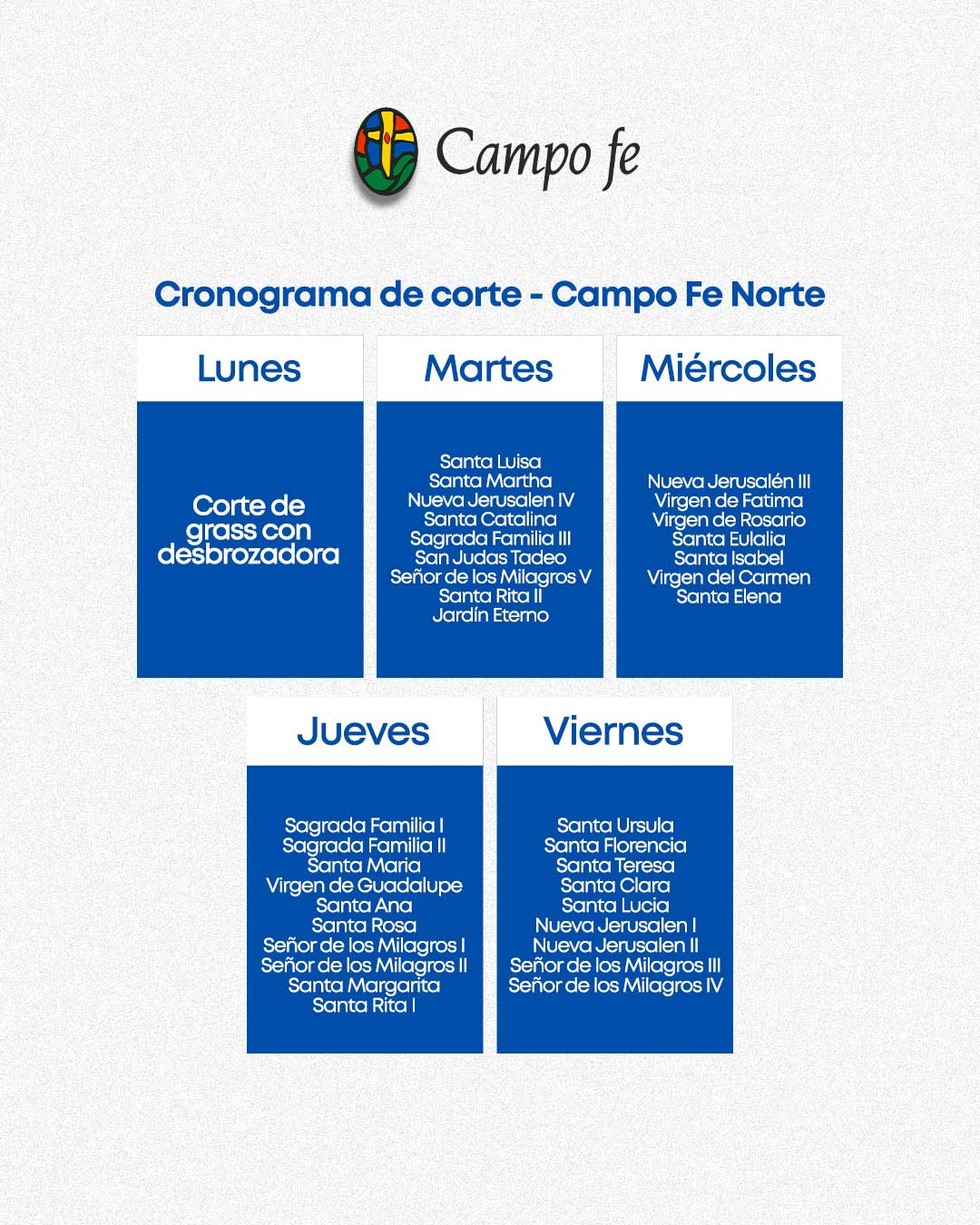Cronograma de Mantenimiento Campo Fe Norte